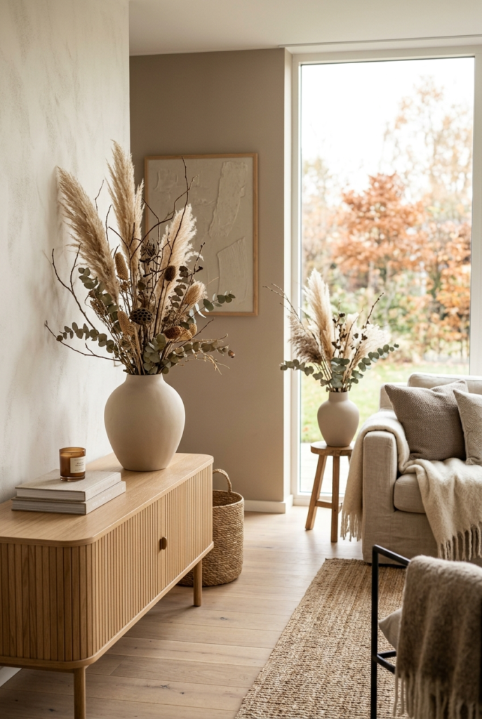 adding neutral elemts such as vase and minimal decor accents
