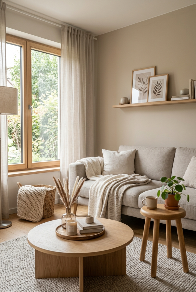 Natural wood elements added to decor for a warm and earthy feel