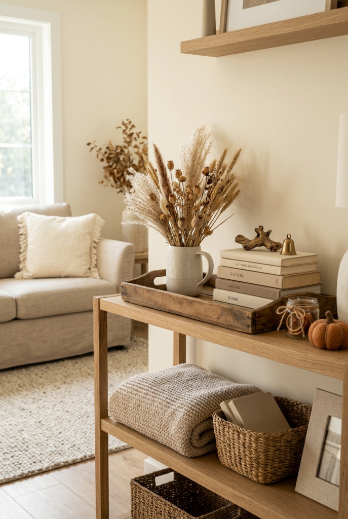 repurposed home decor items arranged in a minimal and cozy setting