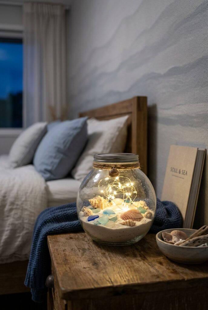 DIY mermaid jars with fairylight and seashells