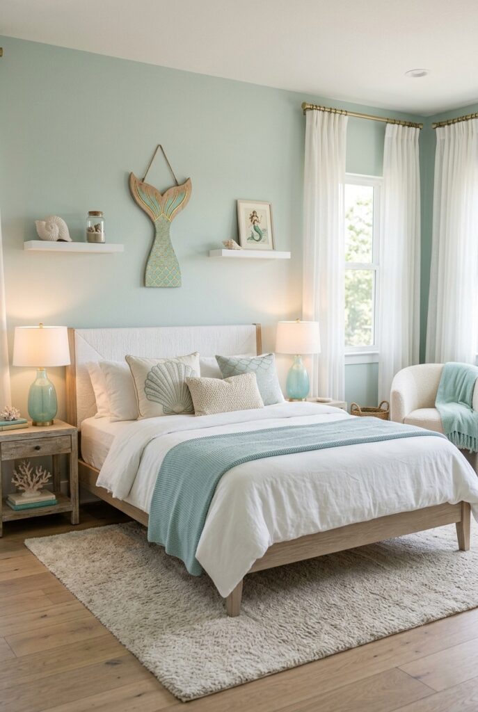 simple mermaid style pastel color bedroom theme