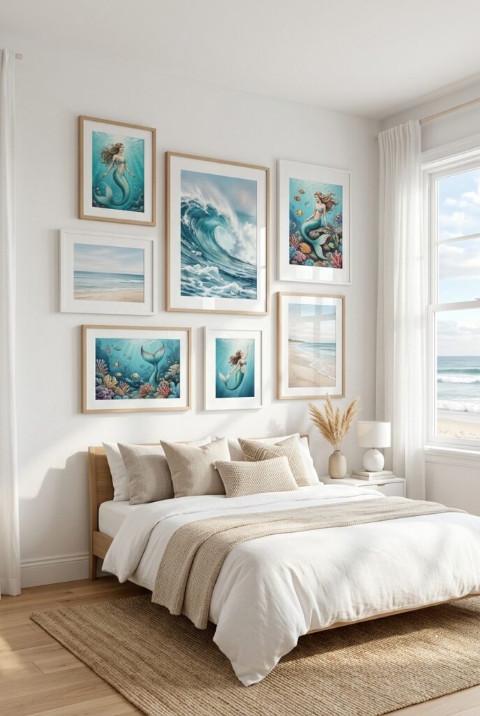 Sea-themed mermaid artwork for wall decor
