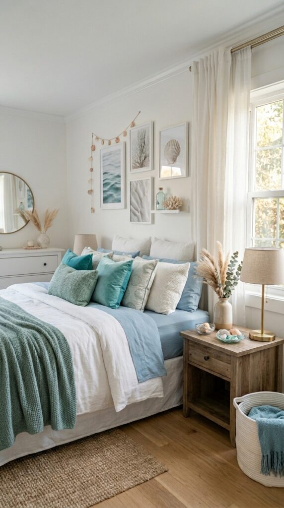 Blue and white color ocean theme room decor