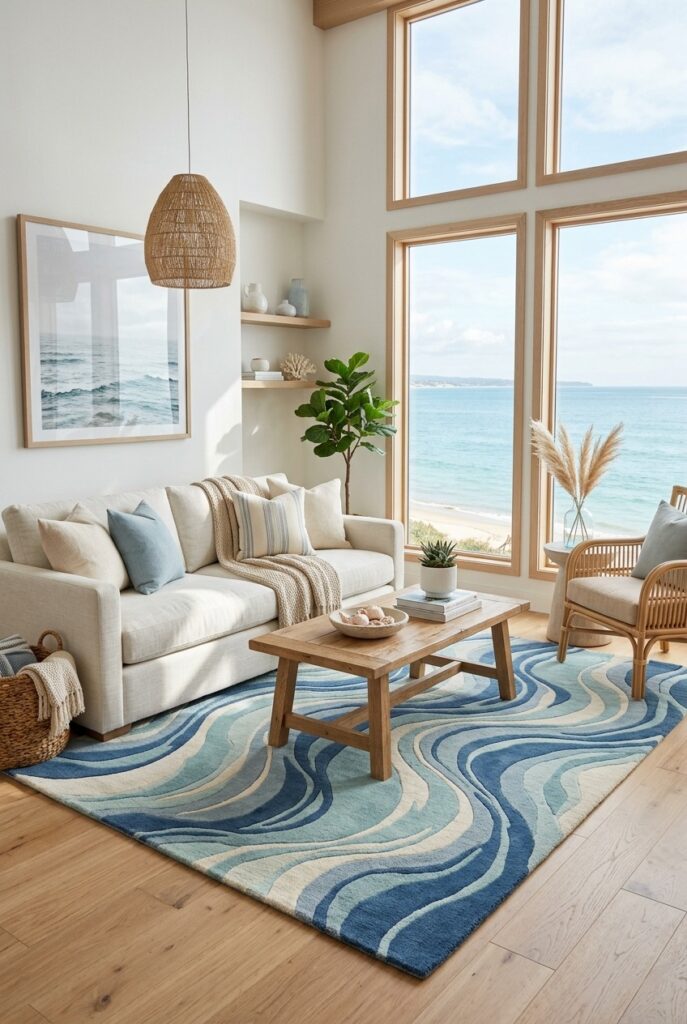 ocean inspired rugs with wave and sea design