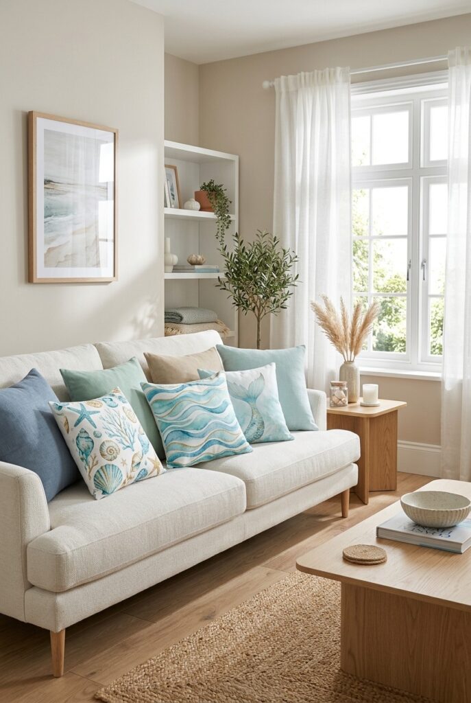 ocean themed cushions with mermaid inspired designs