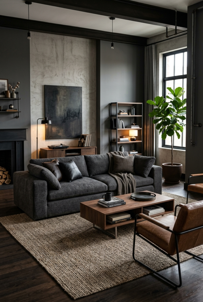 Masculine interior with solid furniture design