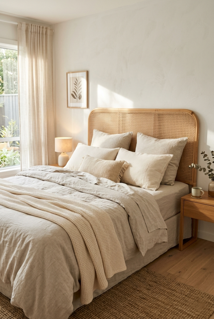 Soft layered bedding with texture.
