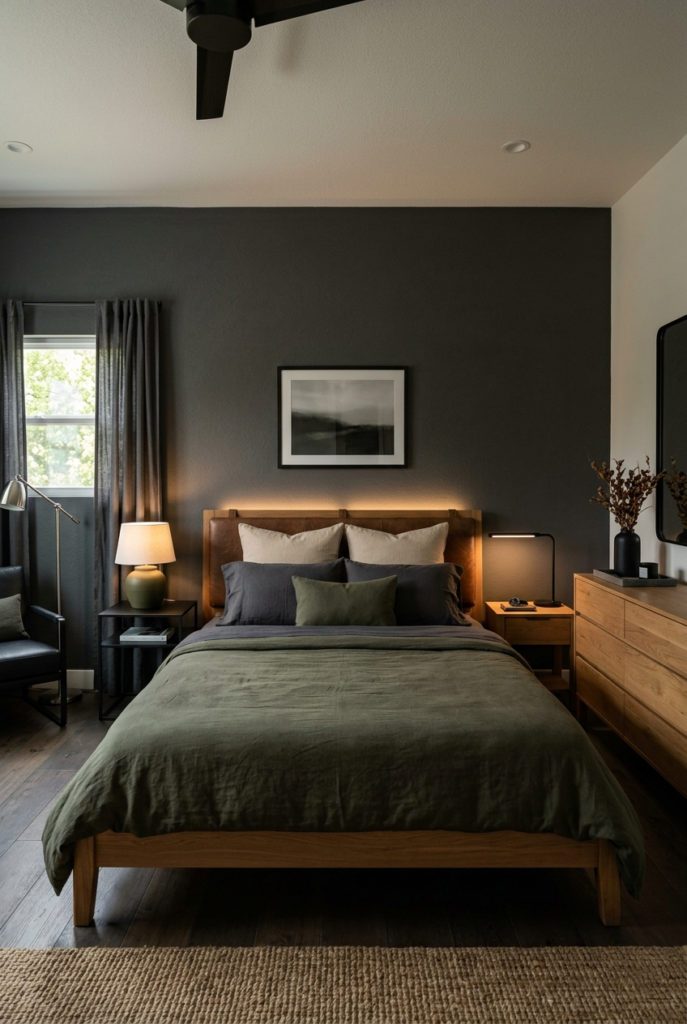 Modern bedroom with bed as focal point