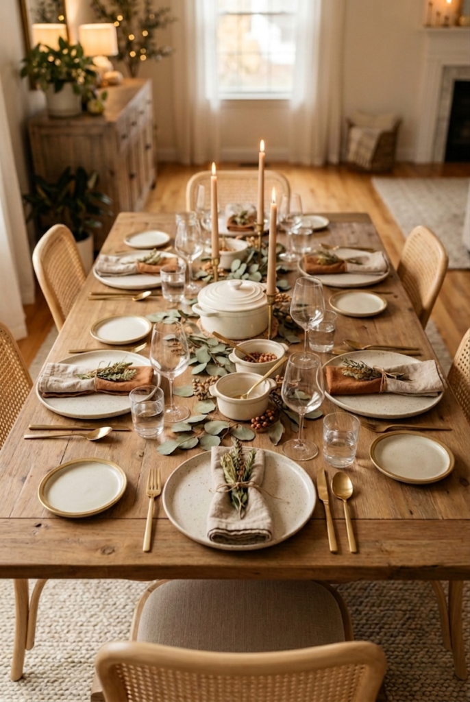 Leaving room for the actual meal ensures your table feels practical and inviting, so food remains the true focus of the gathering instead of the decor.