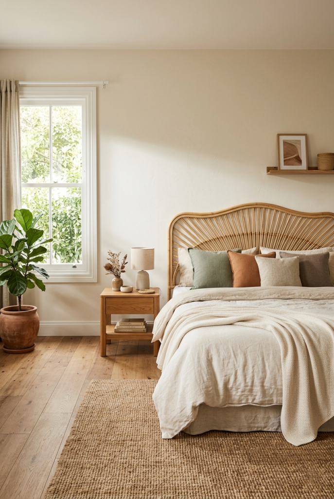 Soft earthy tones with warmth.