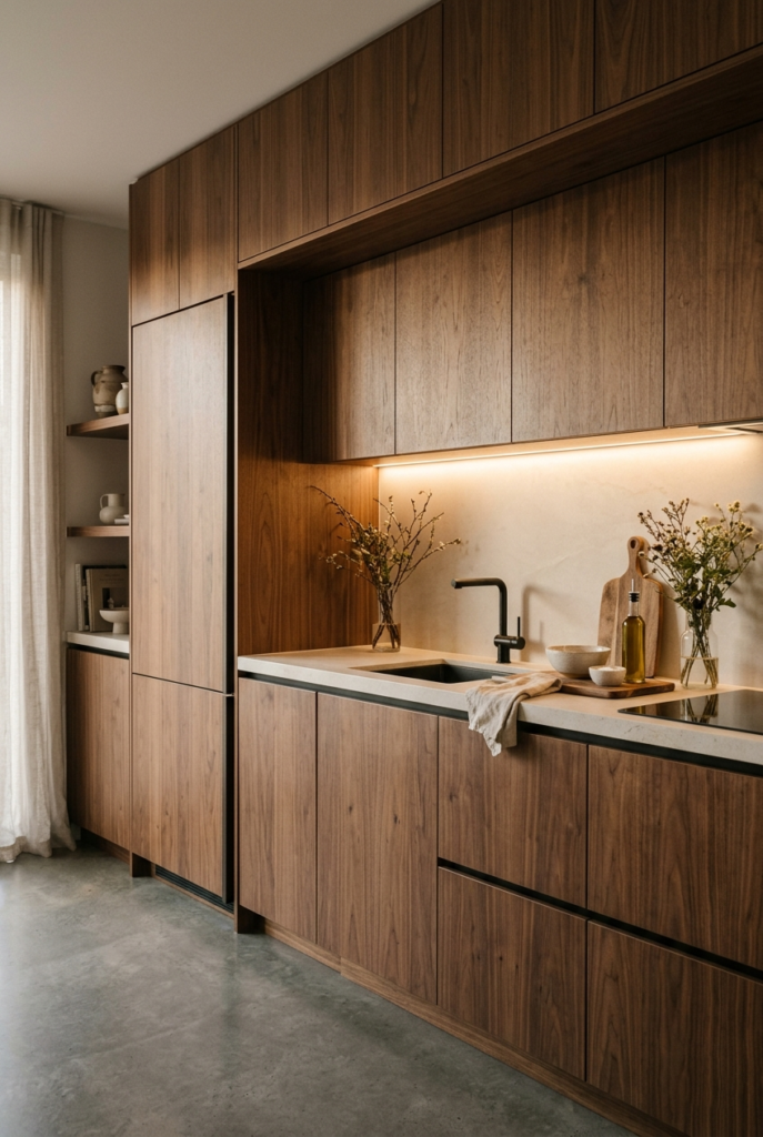 Hidden appliances in minimalist kitchen