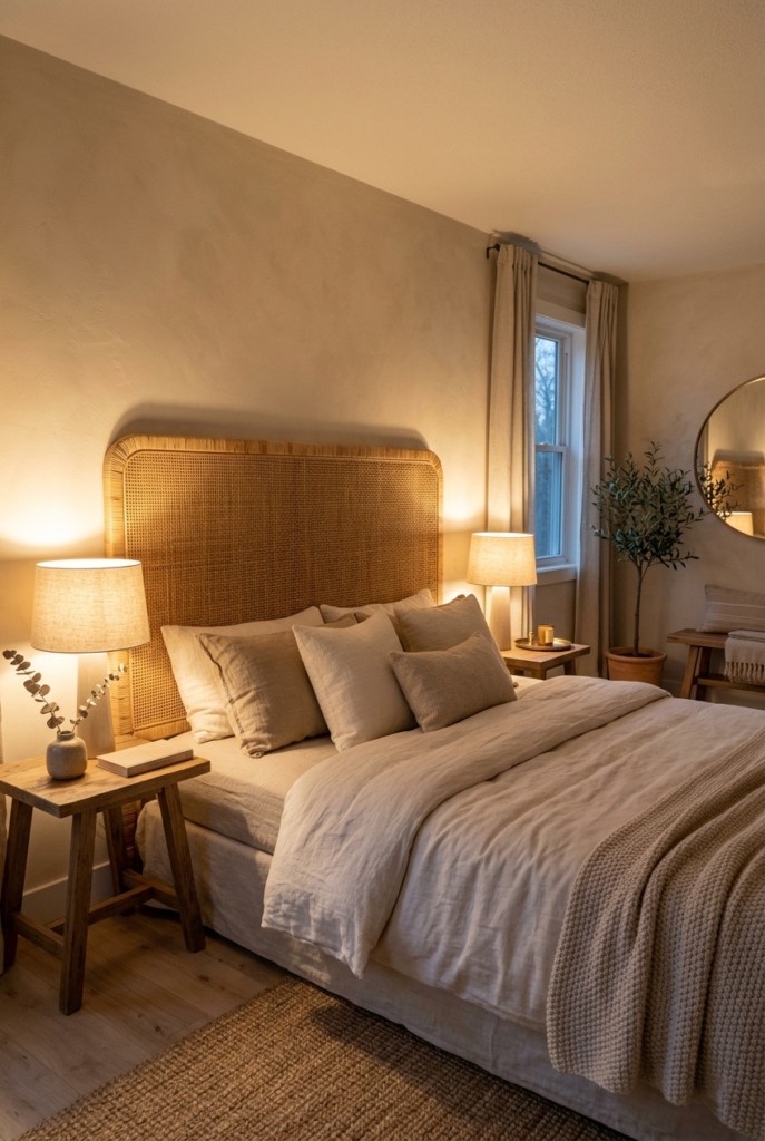 Warm ambient lighting for comfort.