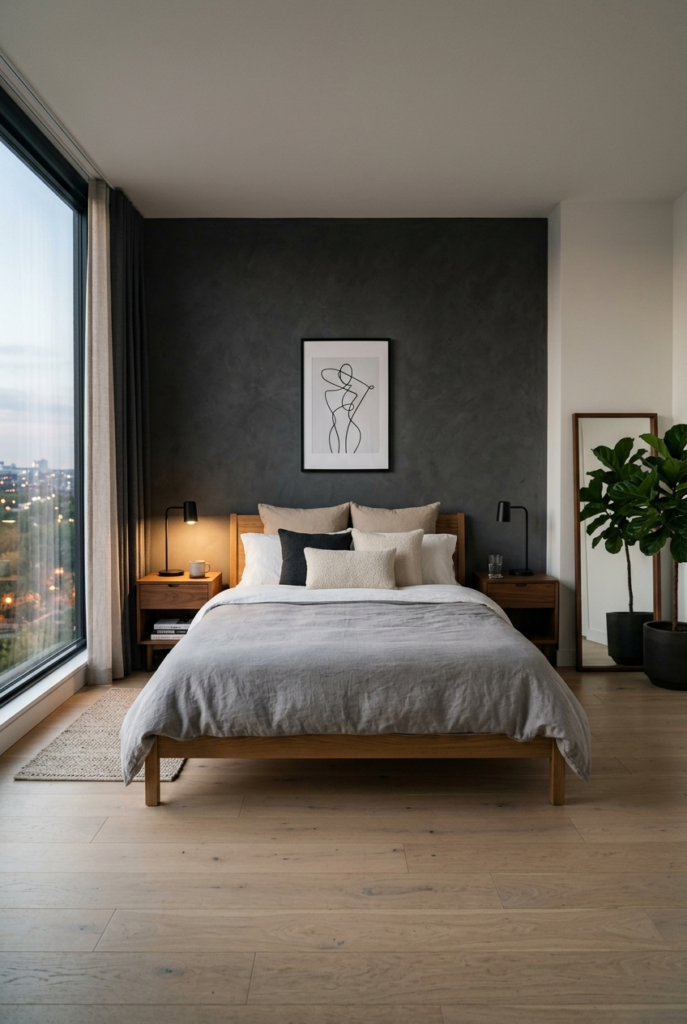 Open space layout in modern bedroom
