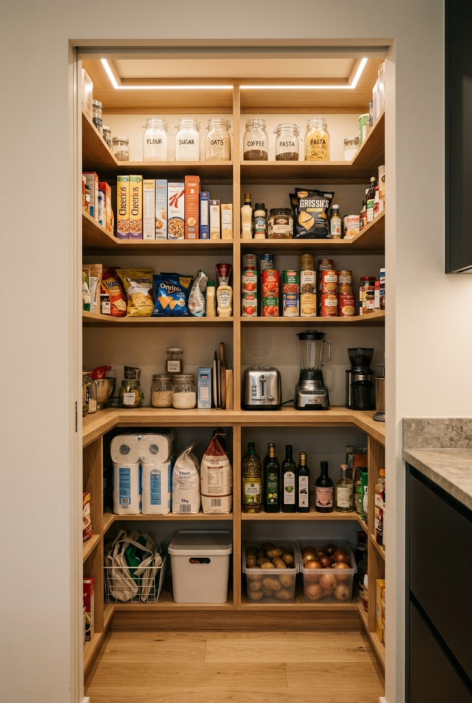 Walk-in pantry with practical storage
