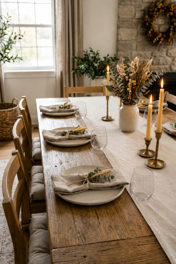 Simple napkin folds create a clean and elegant table setting without making the dining space feel overly formal or crowded.
