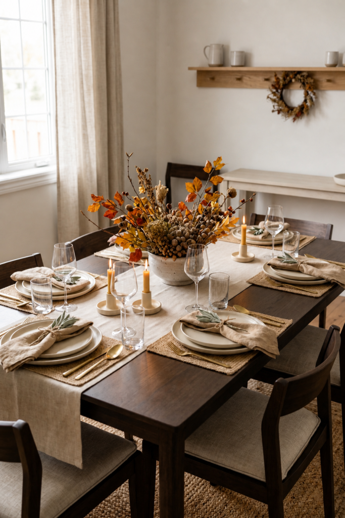 Group natural elements like greenery, wood, or seasonal decor in one area to create a calm and balanced focal point.