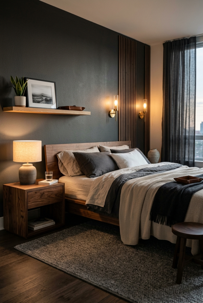 Natural wood tones in modern bedroom