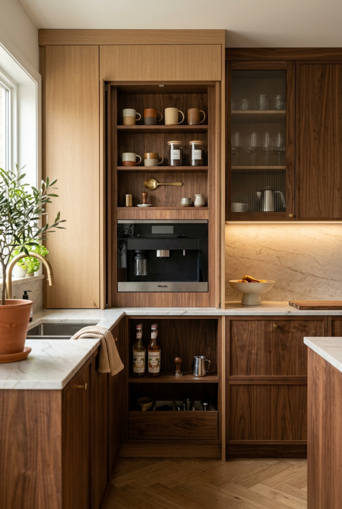 Built-in coffee station in modern kitchen