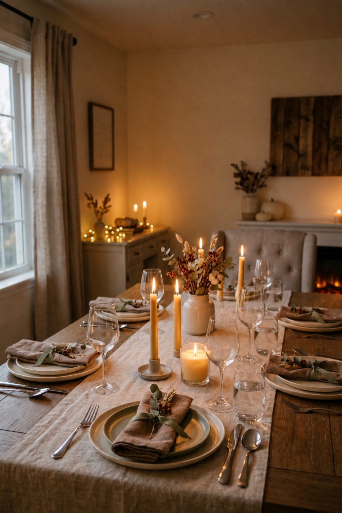Adjust the lighting before guests arrive to create a warm, cozy atmosphere that makes the space feel inviting and comfortable.