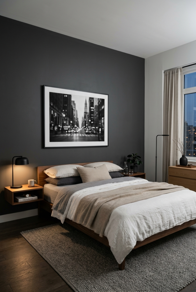 Simple wall art in modern bedroom