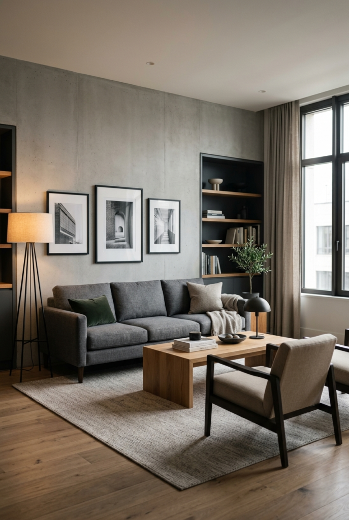 Masculine living room with timeless decor style