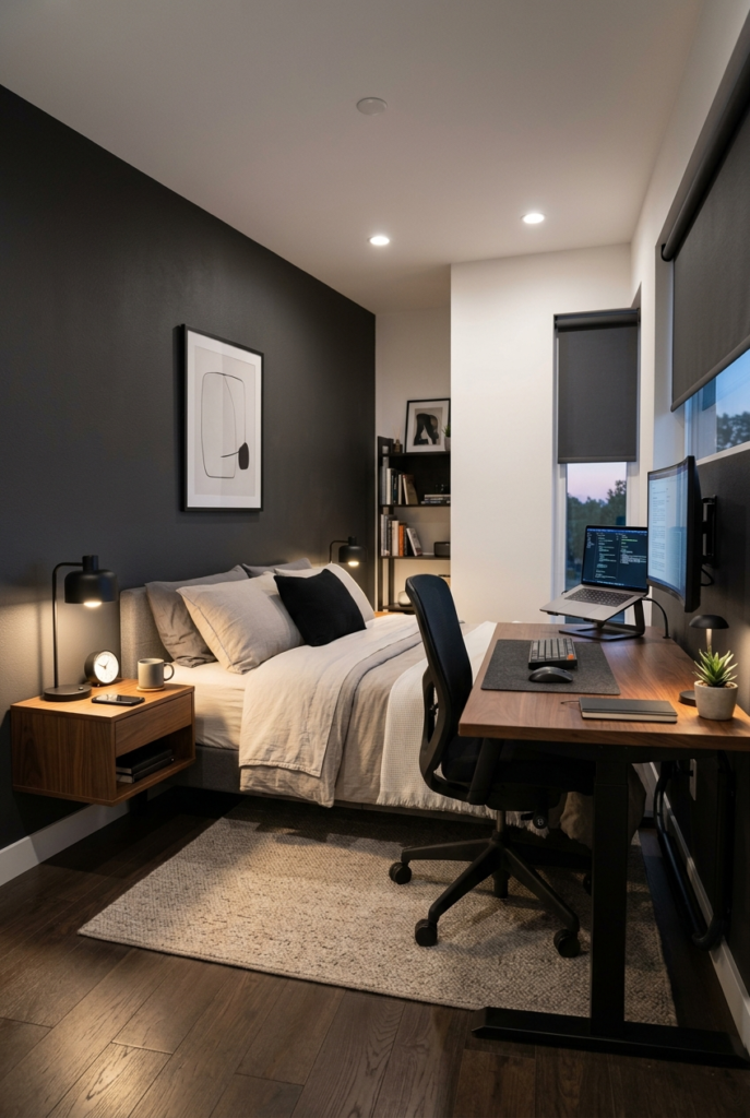 Hidden cables in clean bedroom setup