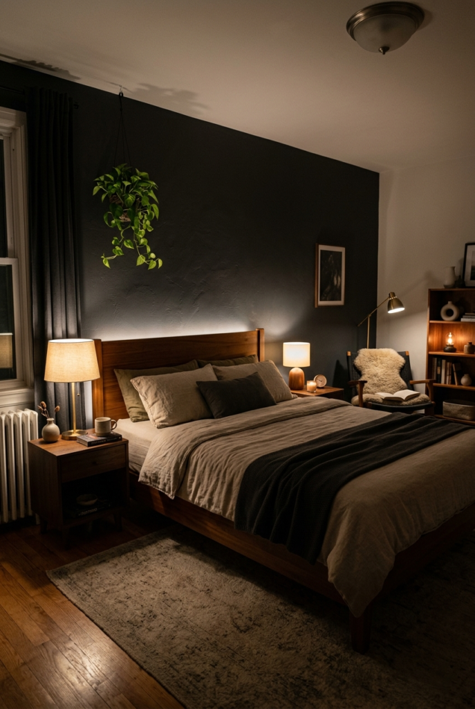 try small lamps which looks cozy vibe