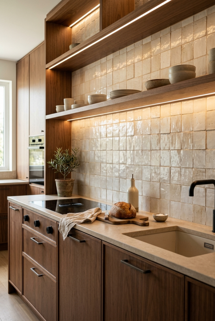 Textured backsplash in contemporary kitchen