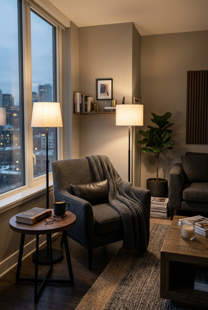 Comfortable corner in masculine living room