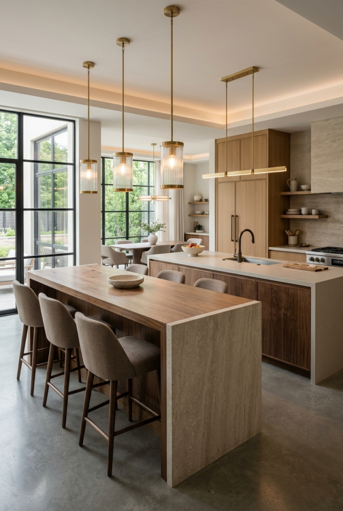 Double kitchen islands in spacious interior