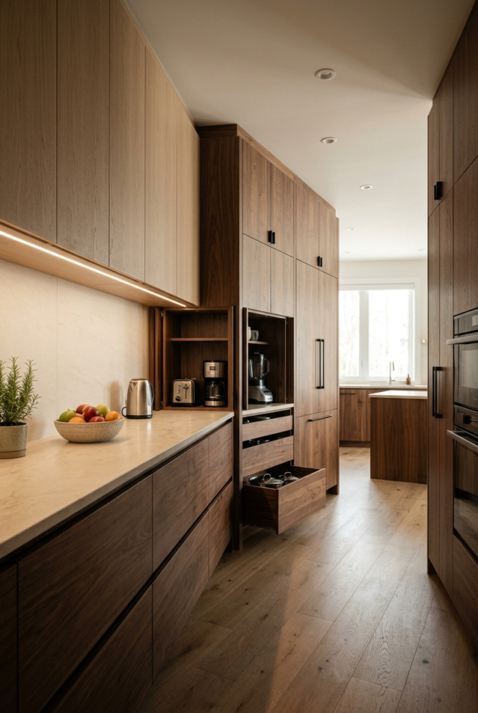 Closed storage cabinets in modern kitchen
