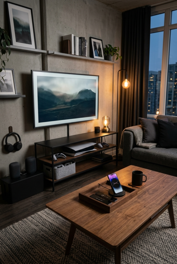 Practical technology in masculine living room