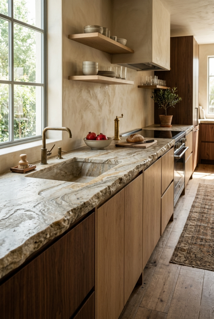 Natural imperfect stone in kitchen design