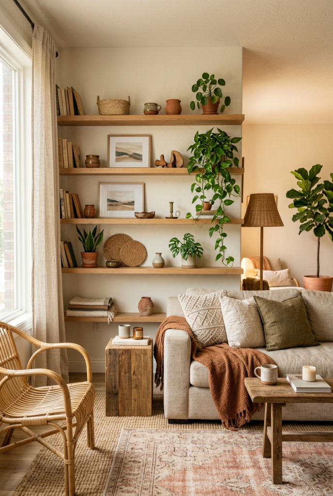 Keep shelves casually styled
