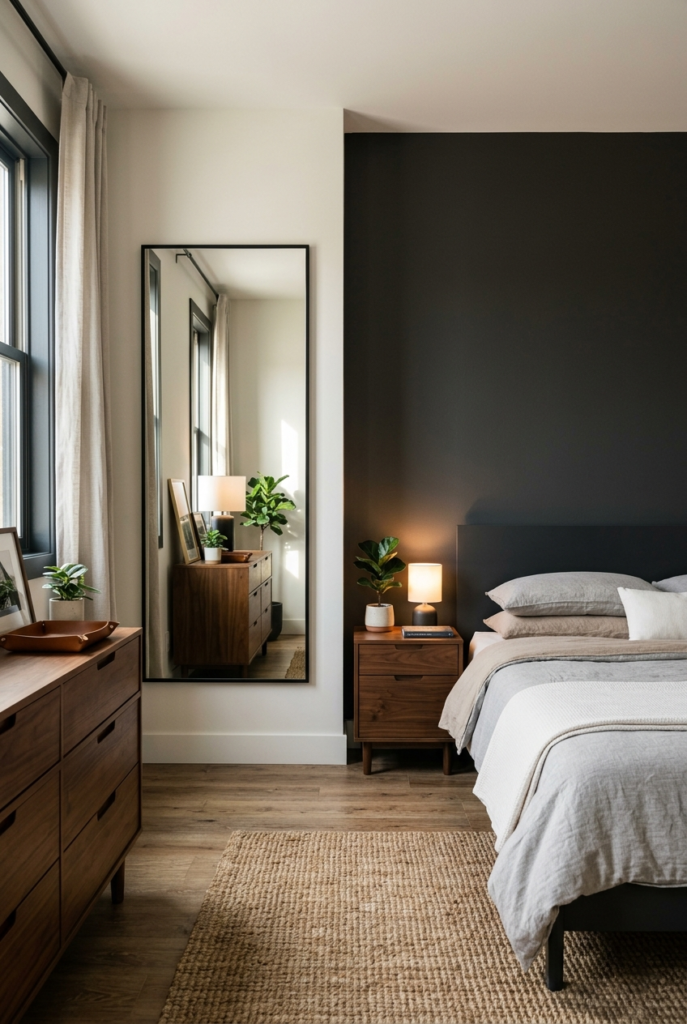 Mirror styling in modern bedroom interior