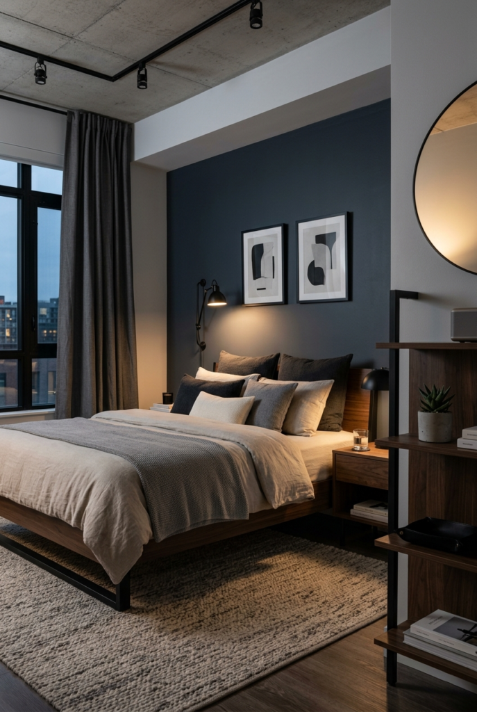 Mixed soft and hard textures in bedroom