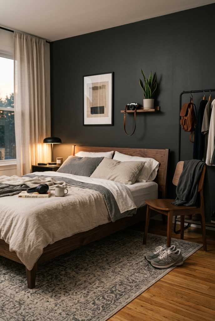 Personal touches in modern men’s bedroom