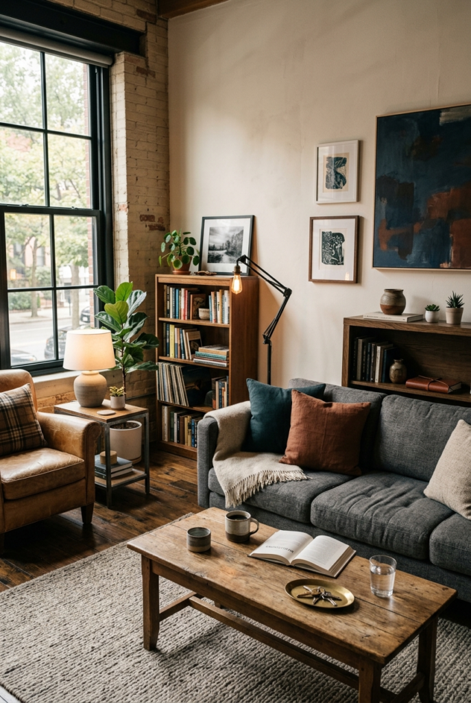 Evolving masculine living room decor over time