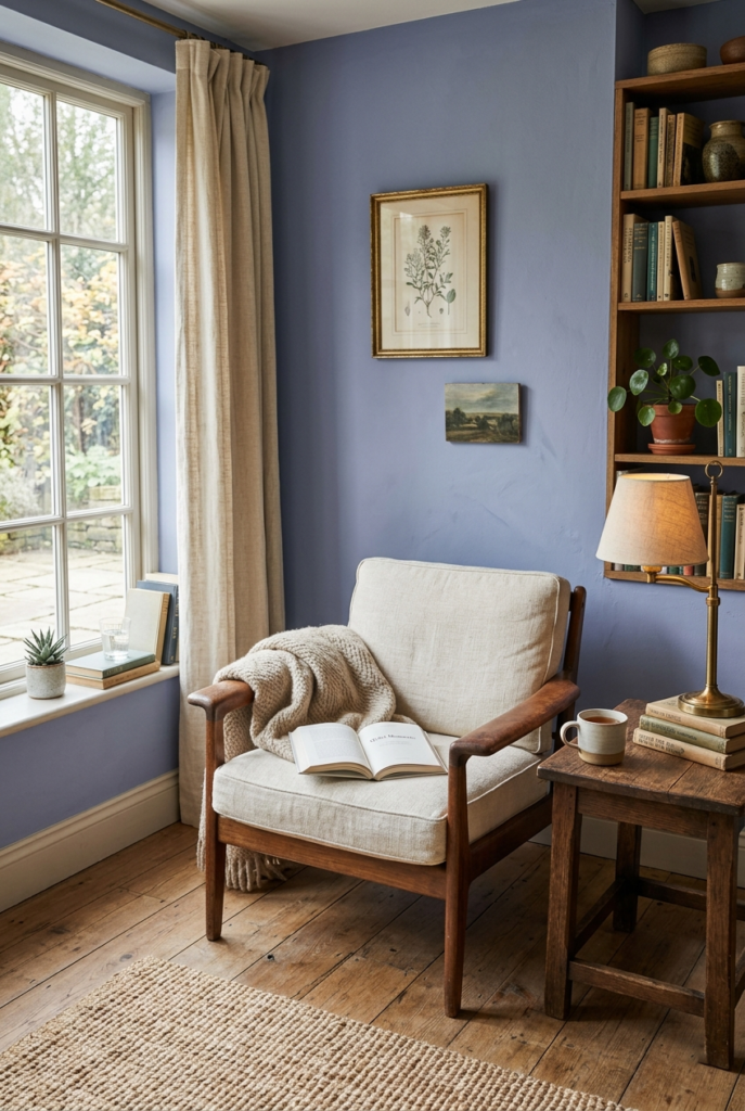 Faded periwinkle feels homey