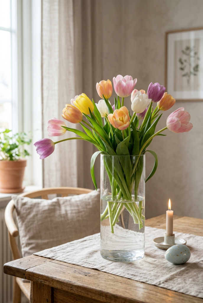 Fresh Tulips in Glass