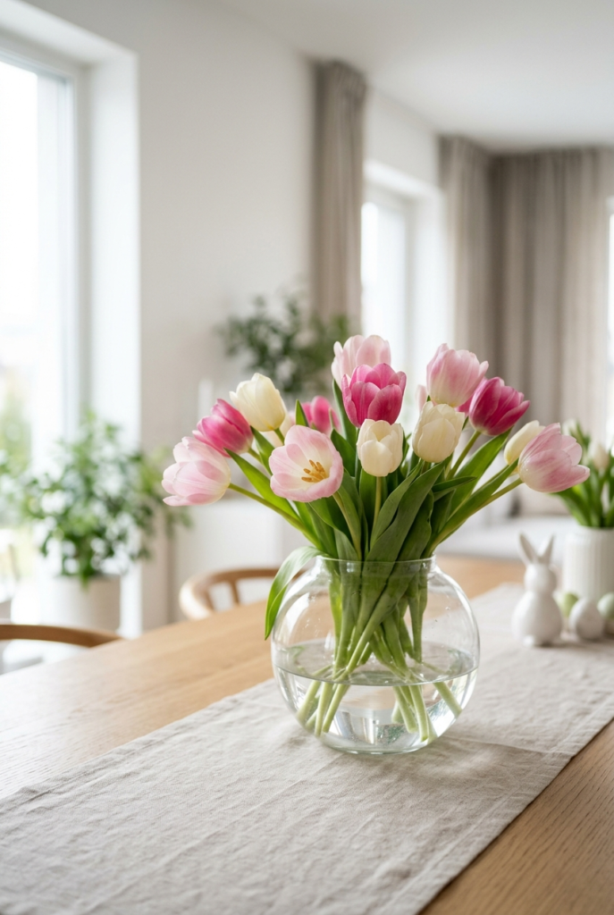 Fresh Tulips in Glass Vase