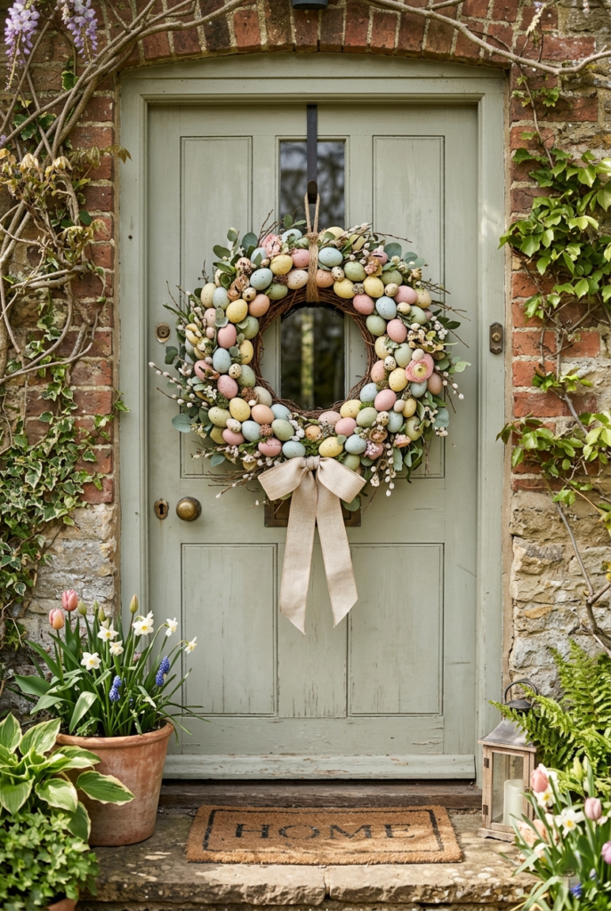 Traditional pastel egg Easter wreath for front door