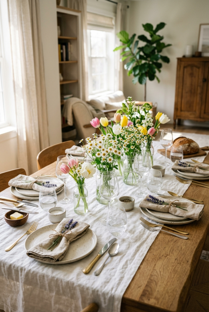 Soft Linen and Fresh Blooms