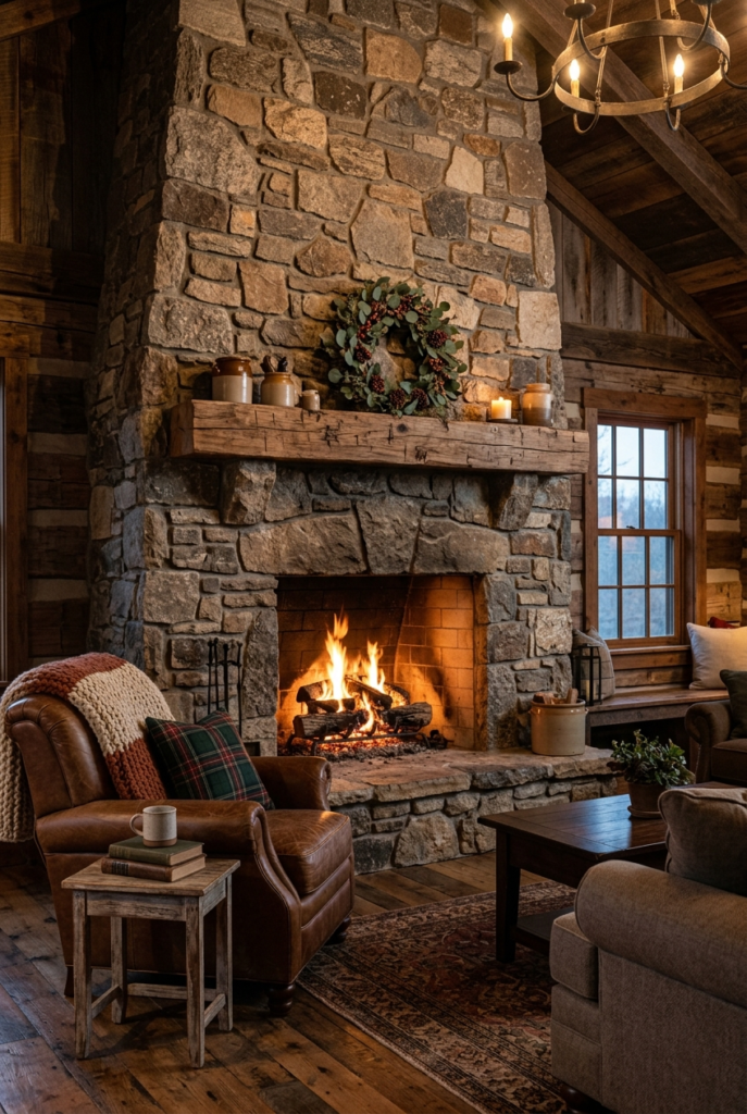 Rustic Natural Stone Fireplace