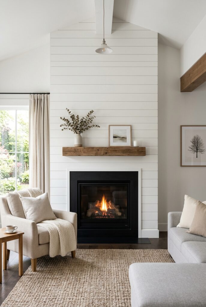 Shiplap fireplace wall