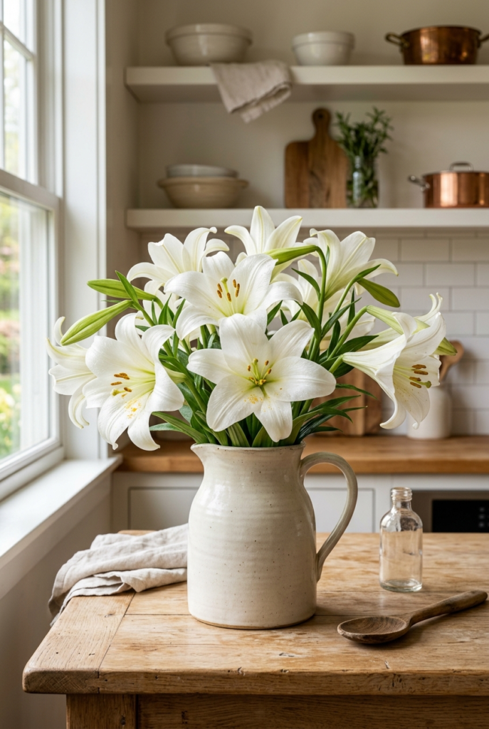 Elegant Lilies in White Ceramic