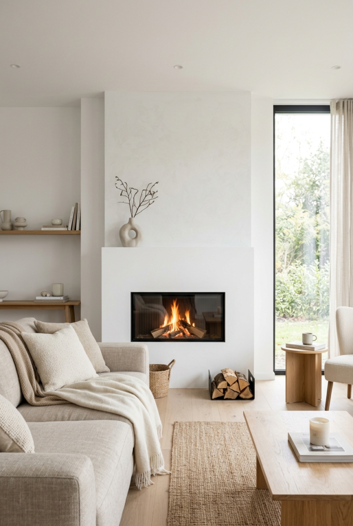 Minimal white fireplace
