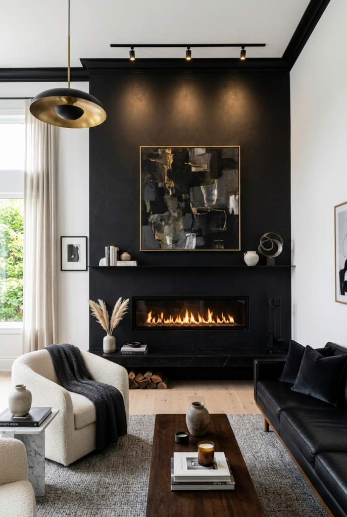 Black modern fireplace
