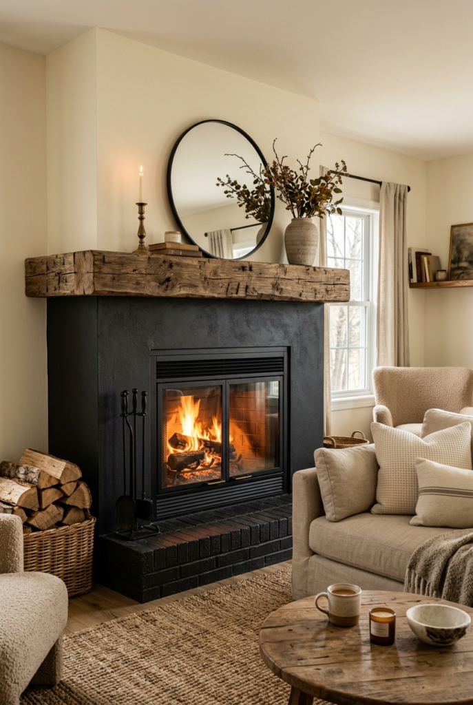 Black wood fireplace