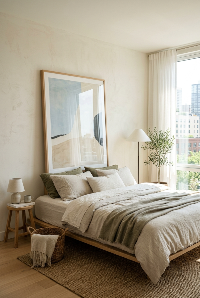 Leaning framed artwork